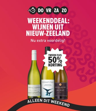 Weekenddeal 20+ wijnen uit nieuw zeeland tweede fles 50% korting.